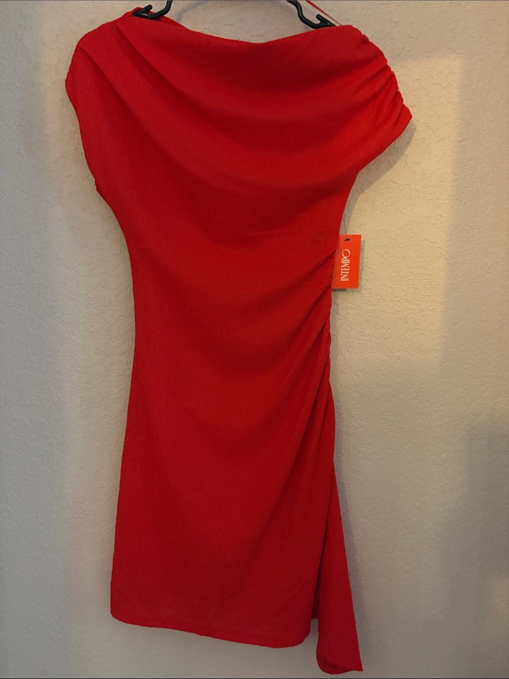 One-Shoulder orange Draped Knit Dress